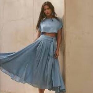 FREE PEOPLE! NWT! Perfect “Rainy Season” Skirt Set Sapphire Cotton Blend Size L